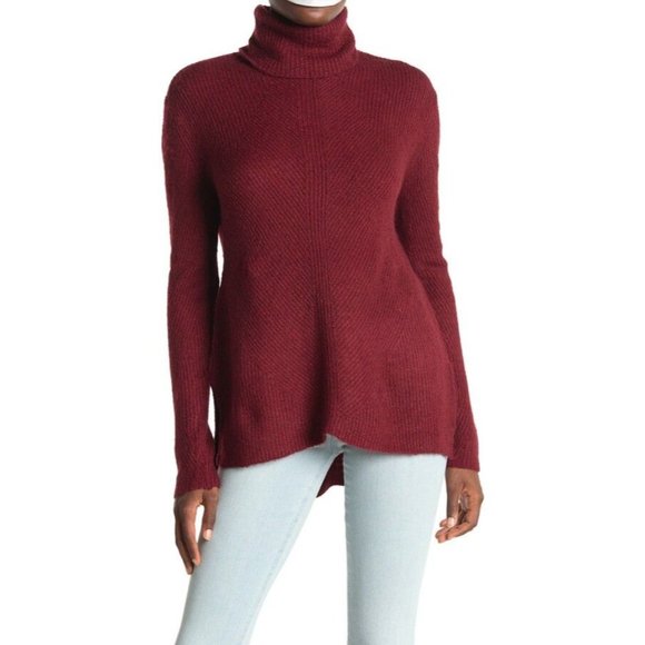 NWT Sweet Romeo Turtleneck High- Low Rib Sweater Red SZ L - Picture 1 of 6